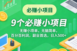 （17860期）9个必赚米的小项目，百分百有利润，无脑简单，副业首选，日入500+