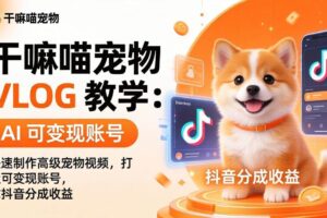 (17888期)干嘛喵宠物 VLOG 教学:AI 快速制作高级宠物视频,打造可变现账号,拿抖音分成收益