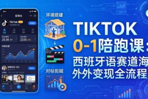 (17908期)TIKTOK 0-1 陪跑课:从环境搭建到刷对标剪辑,西班牙语赛道海外变现全流程